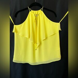 🆕 💛 NWT NAKED ZEBRA Yellow Ruffle Halter Top w/ Keyhole | Women’s Large